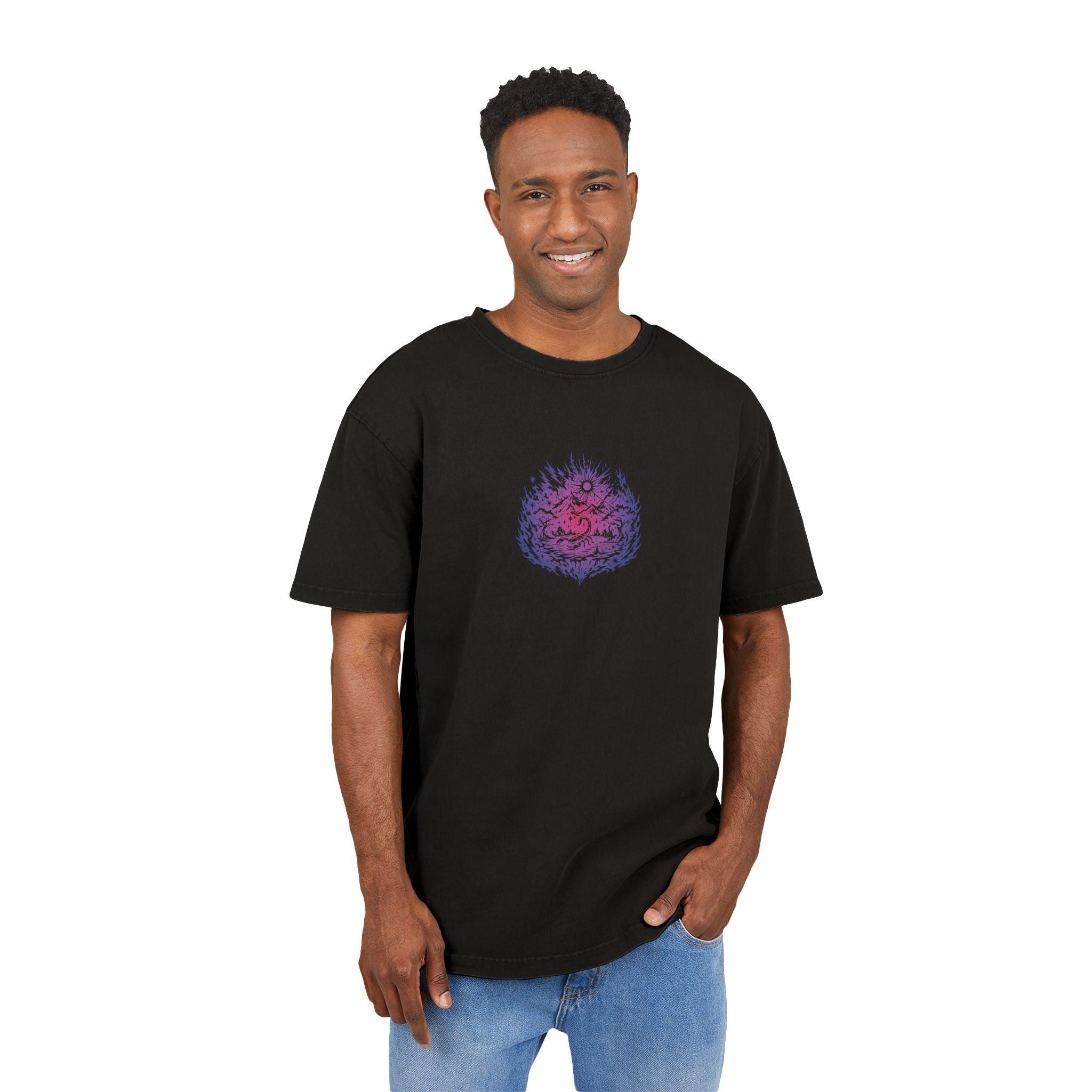 Galactic Wave Sunset Boxy T-Shirt | Acid Wash
