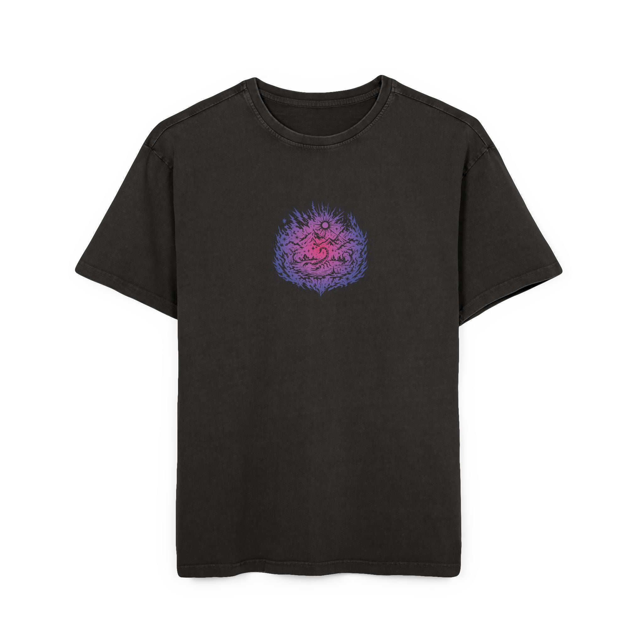 Galactic Wave Sunset Boxy T-Shirt | Acid Wash