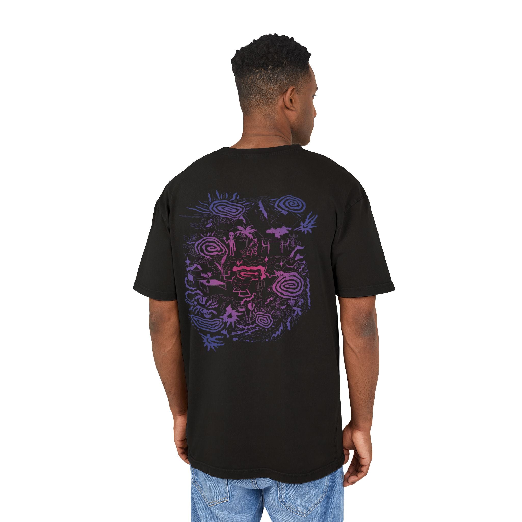 Galactic Wave Sunset Boxy T-Shirt | Acid Wash